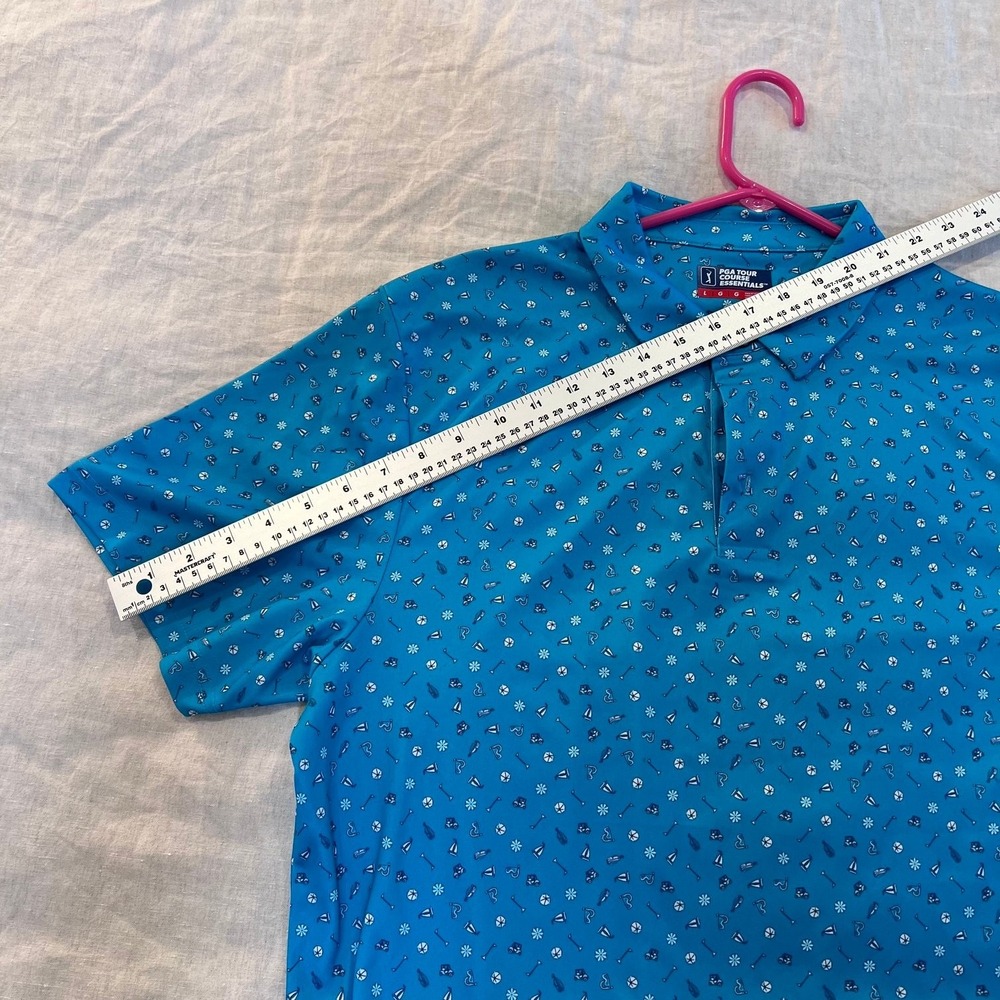PGA TOUR COURSE ESSENTIALS Men's Golf Polo Shirt Size Large Teal Blue Patterned - Picture 9 of 15